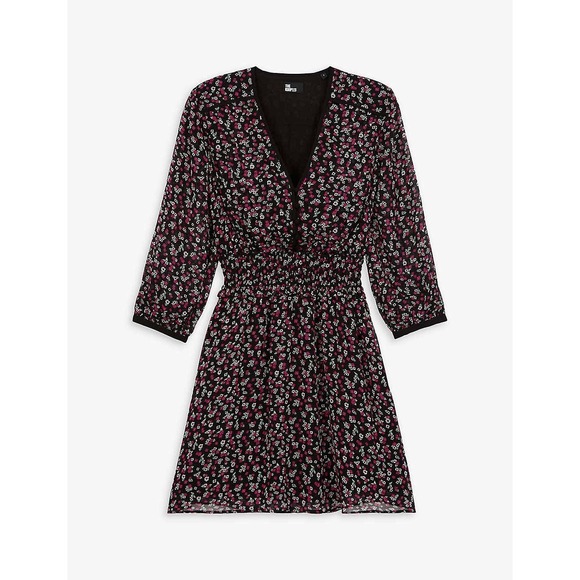 The Kooples NEW Floral Print Mini Bouquet Viscose Dress Black Size FR1/US Small - Picture 1 of 10